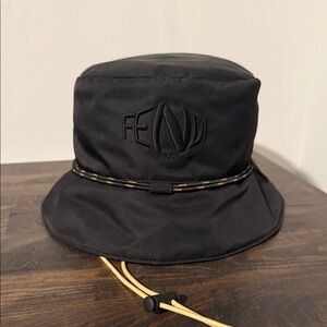 Fendi Black Bucket Hat with Gold Accents